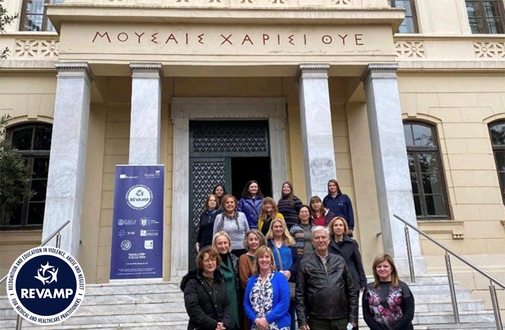 REVAMP attendees standing on the steps Aristotle University of Thessaloniki, Greece