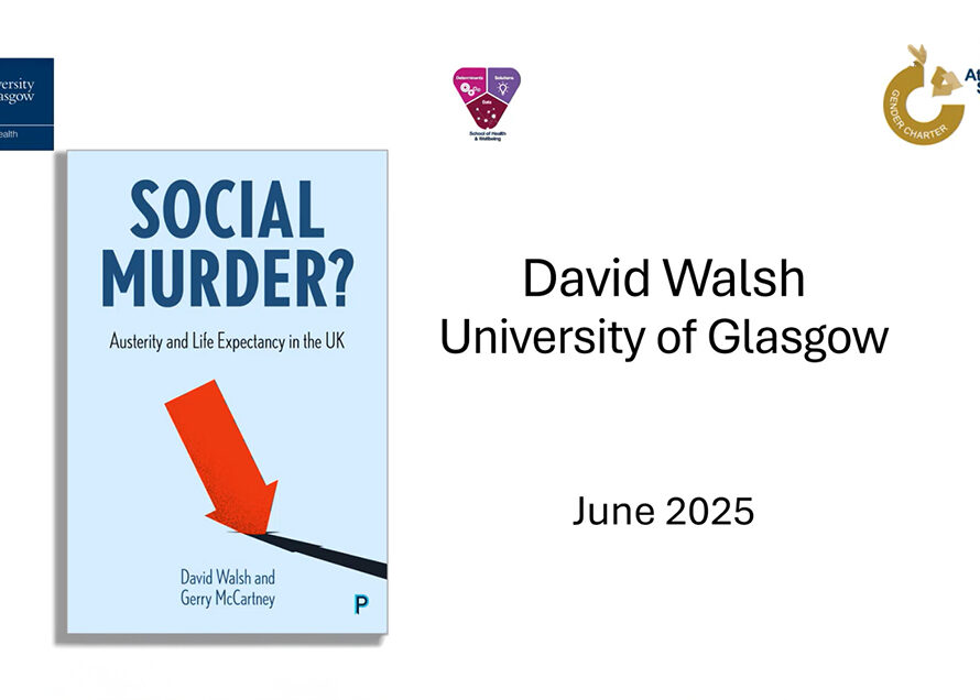 David Walsh presents "Social Murder" at the University of Glasgow on June 20, 2015, with an engaged audience
